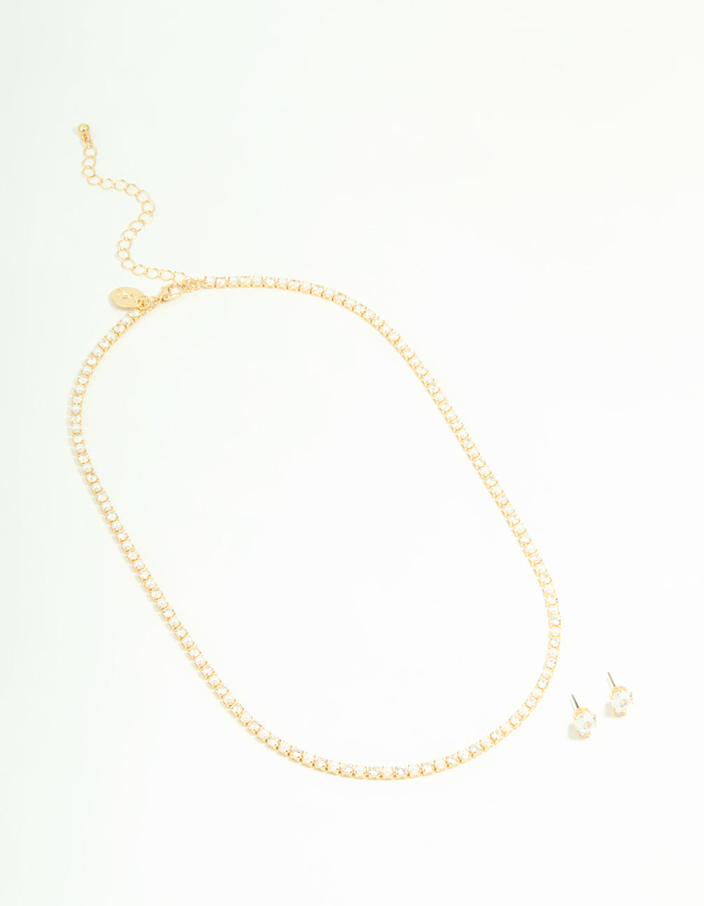 Gold Cubic Zirconia Pearl Tennis Necklace & Earrings Set