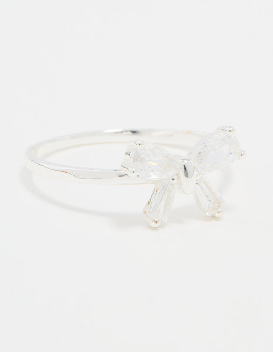 Sterling Silver Cubic Zirconia Bow Crystal Ring