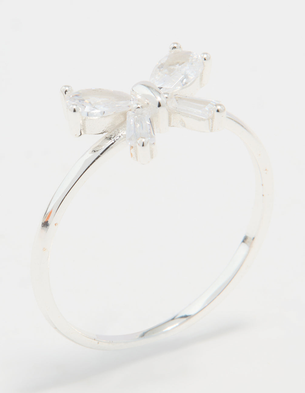 Sterling Silver Cubic Zirconia Bow Crystal Ring