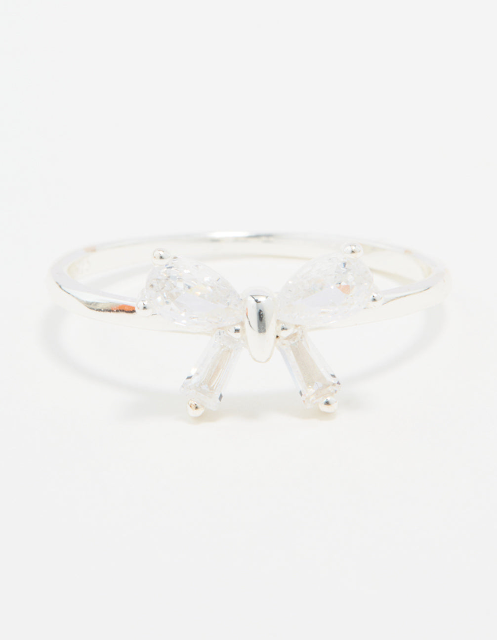 Sterling Silver Cubic Zirconia Bow Crystal Ring