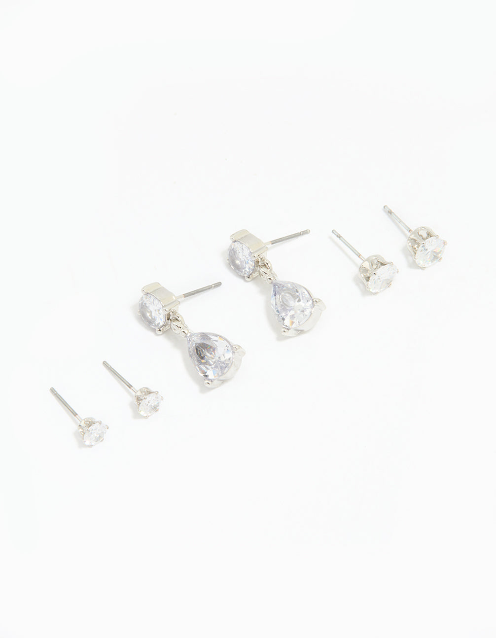 Silver Cubic Zirconia Stud & Drop Earrings 3-Pack