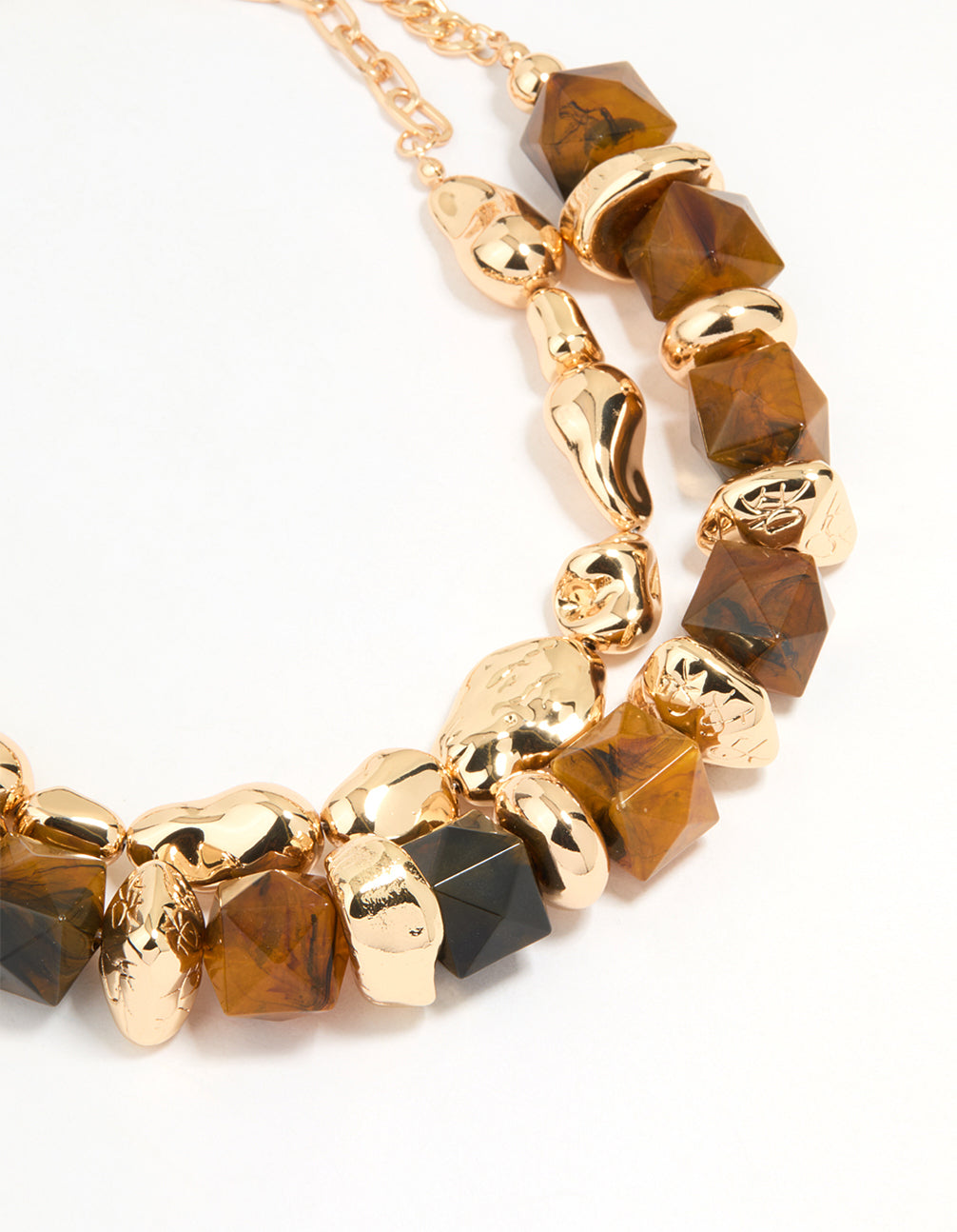 Gold Stone Hexagon & Organic Layered Necklace