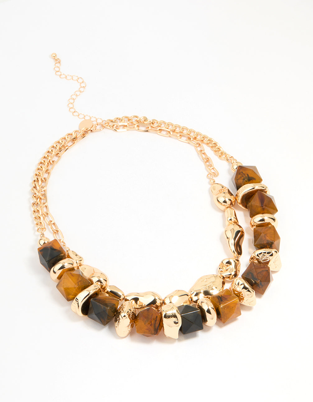 Gold Stone Hexagon & Organic Layered Necklace