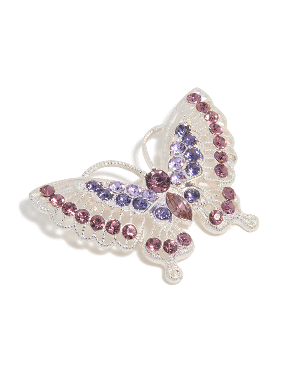 Silver Purple Diamante Butterfly Brooch