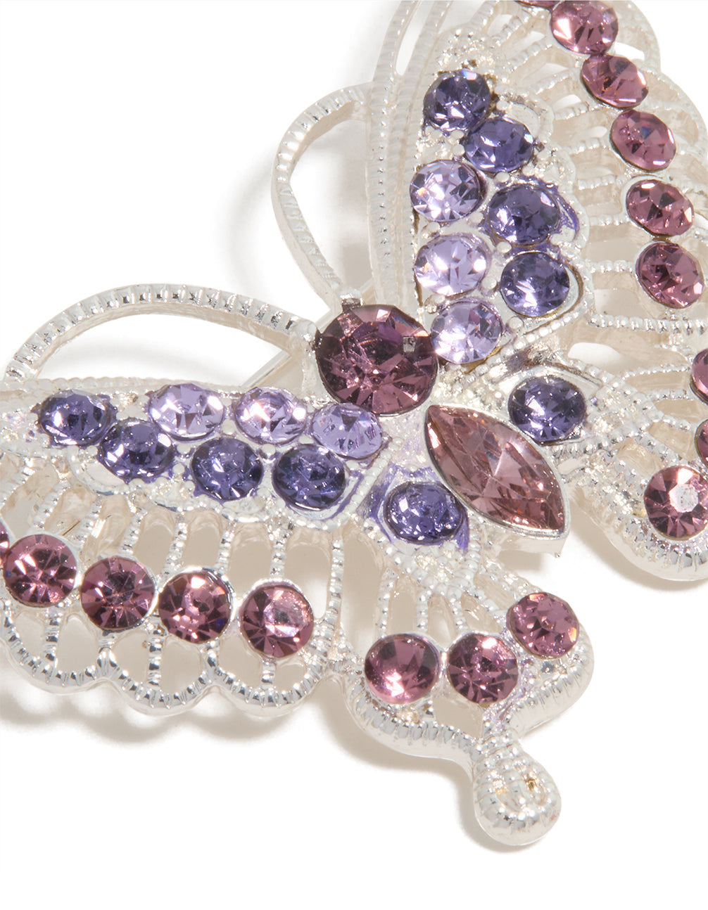 Silver Purple Diamante Butterfly Brooch