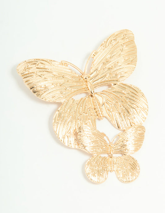 Gold Double Butterfly Brooch