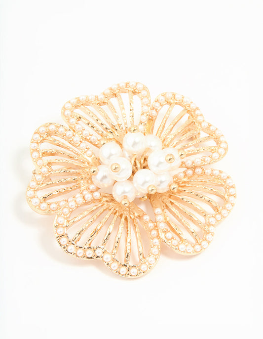 Gold Pearl Flower Brooch