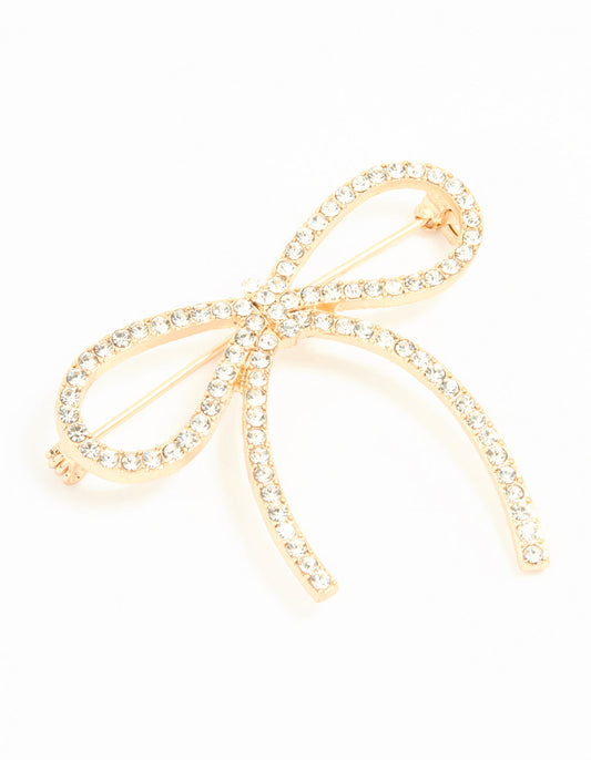 Gold Diamante Bow Brooch