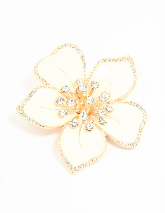 Gold White Flower Brooch