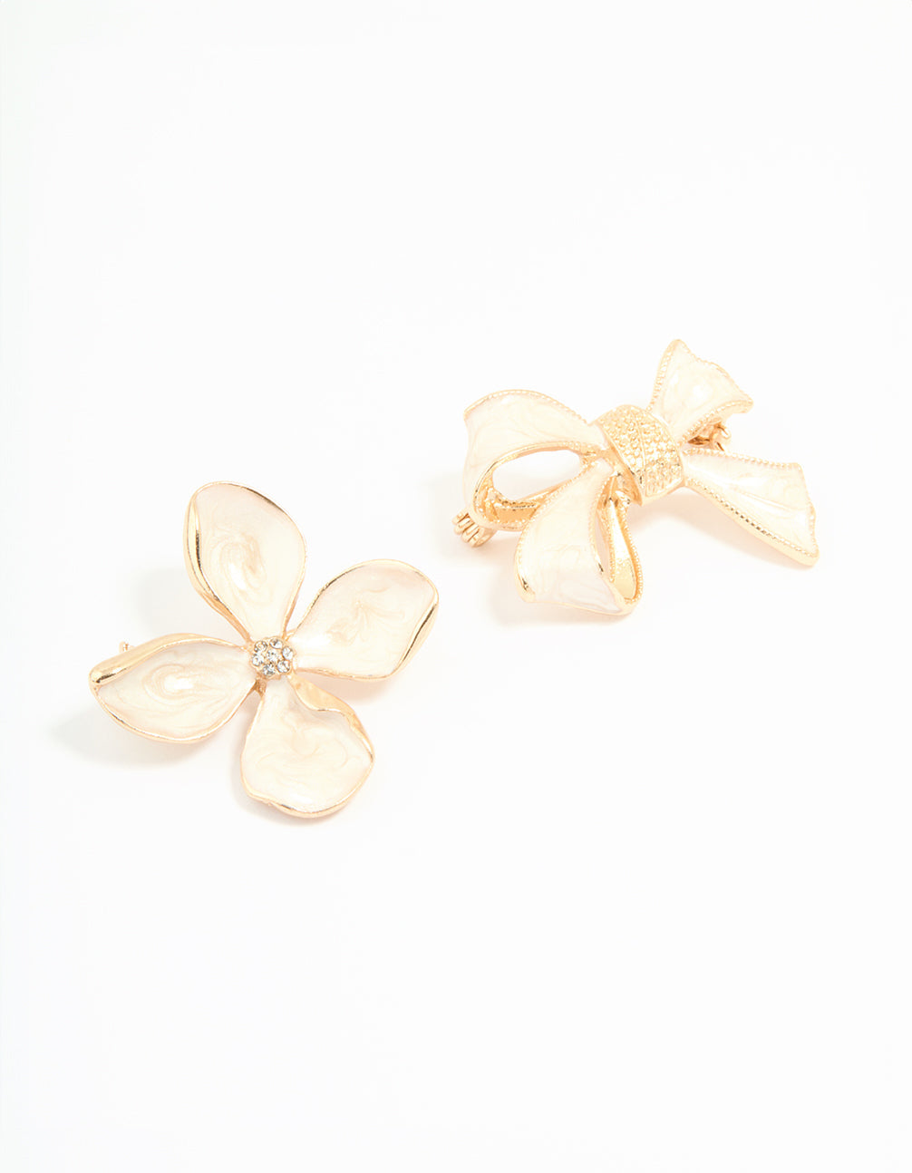 Gold Bow & Flower Brooches 2-Pack