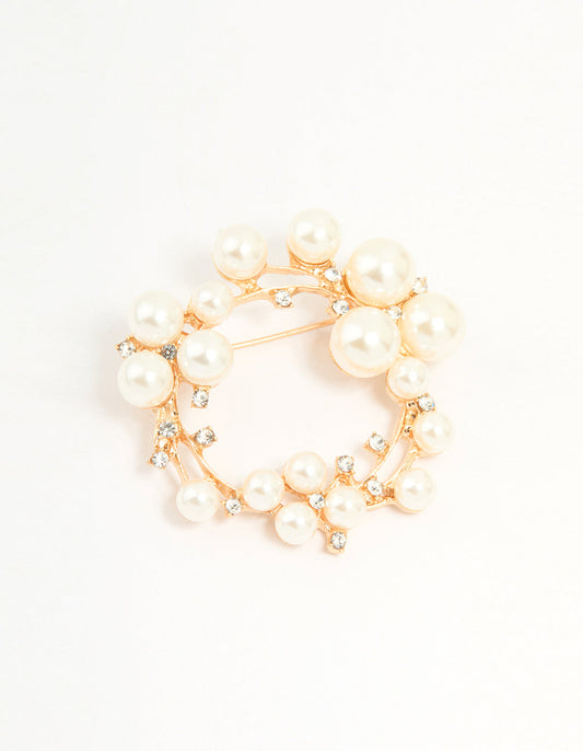 Gold Pearl Wreath Brooch