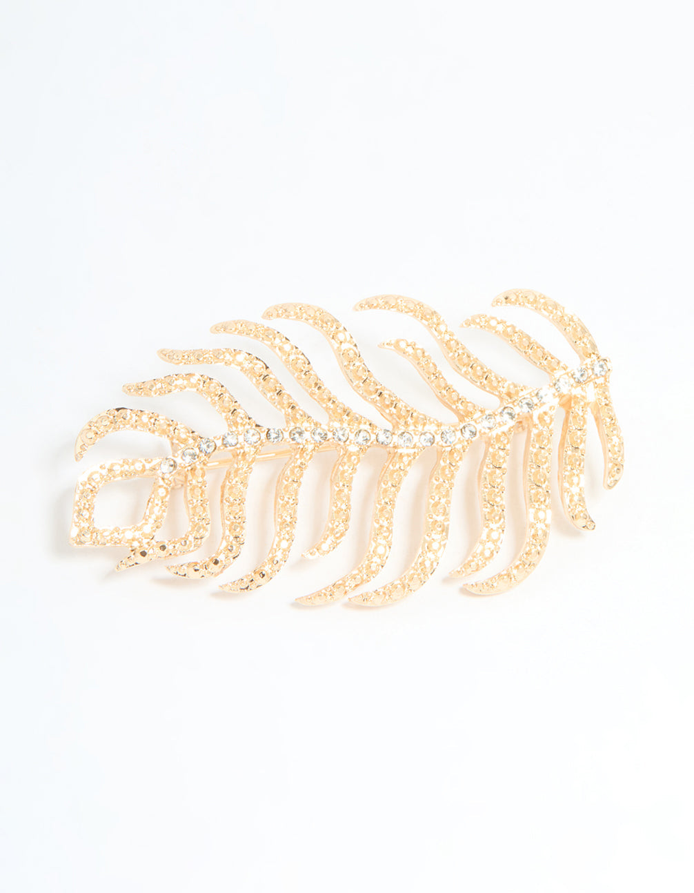 Gold Diamante Feather Brooch
