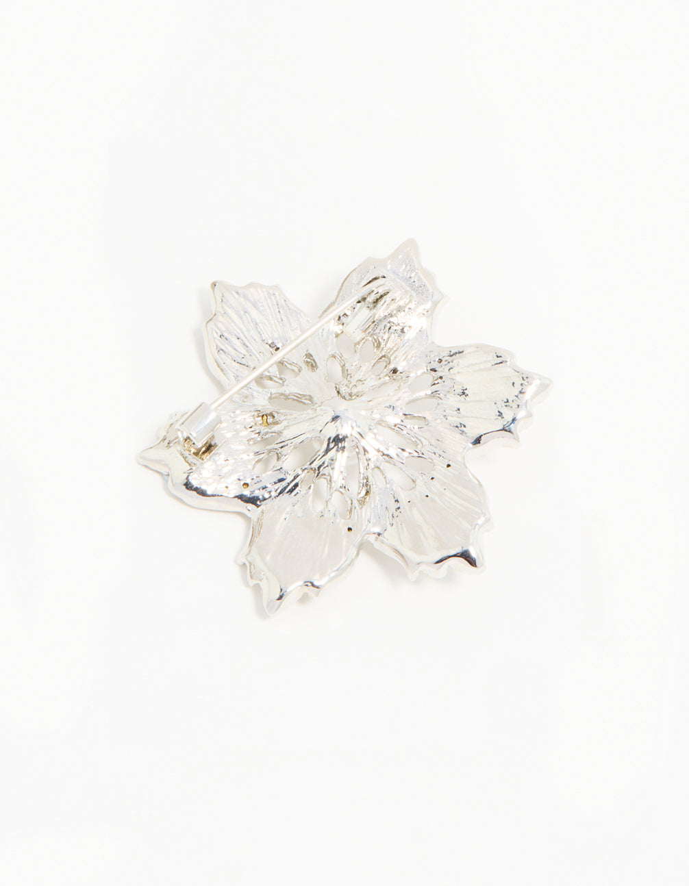 Silver Diamante Pearl Floral Brooch