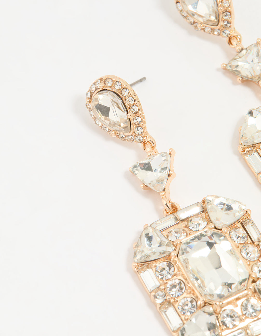 Gold Diamante Long Drop Earrings