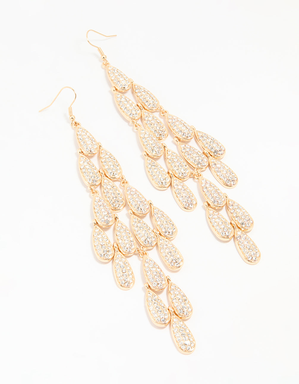 Gold Diamante Oval Large Drop Earrings