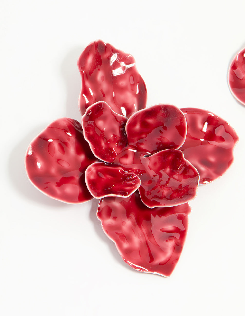 Gold Red Floral Large Stud Earrings