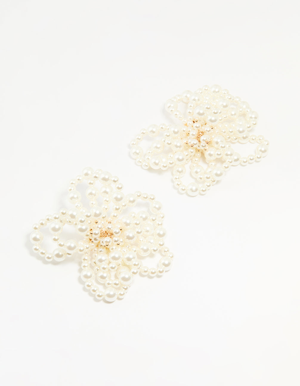 Gold Pearl Floral Stud Earrings