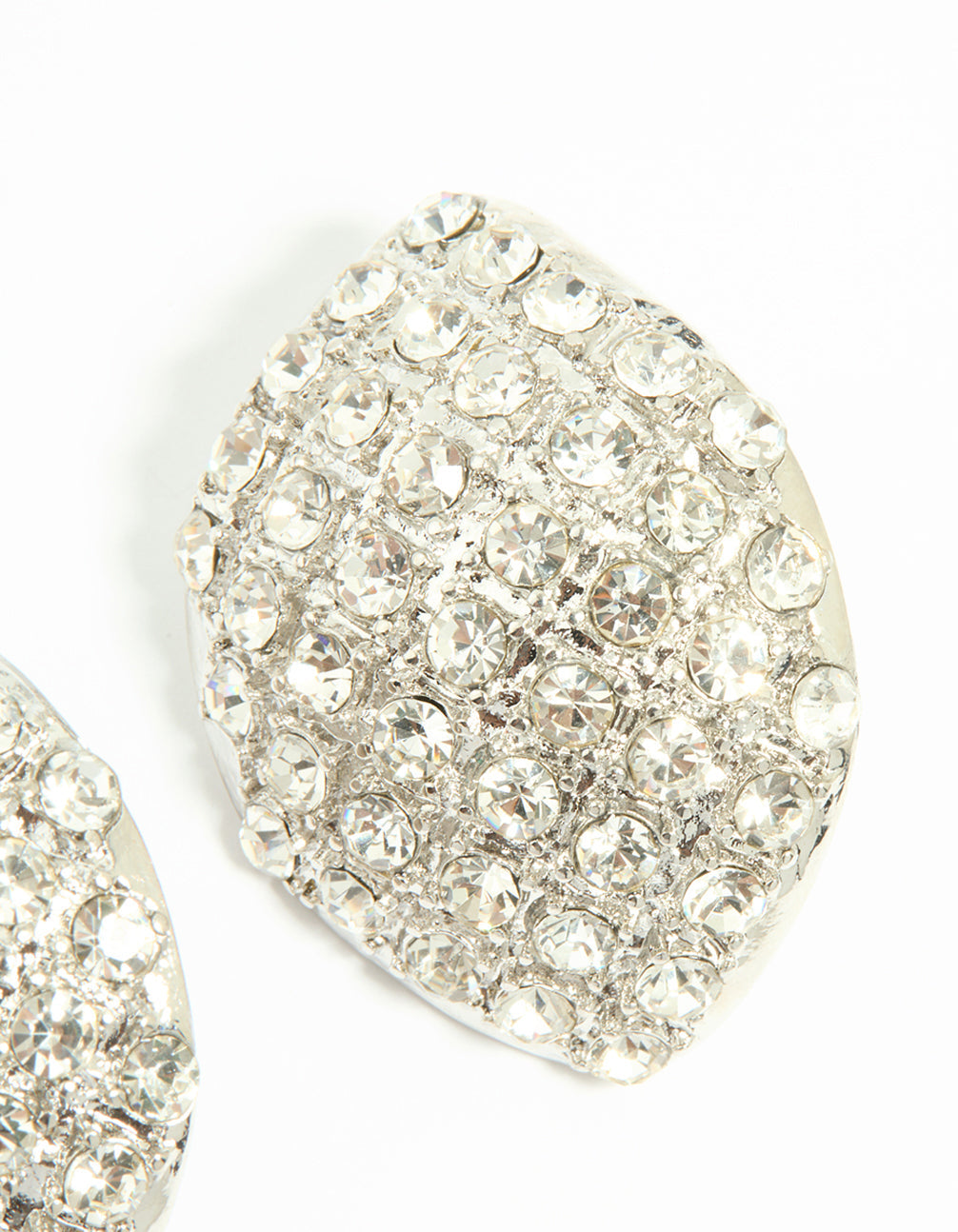 Silver Diamante Large Teardrop Stud Earrings