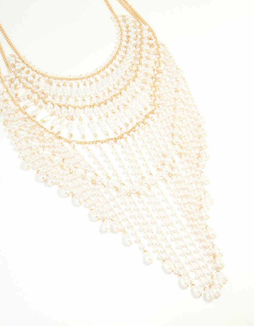 Gold Pearl Diamante Drop Statement Necklace