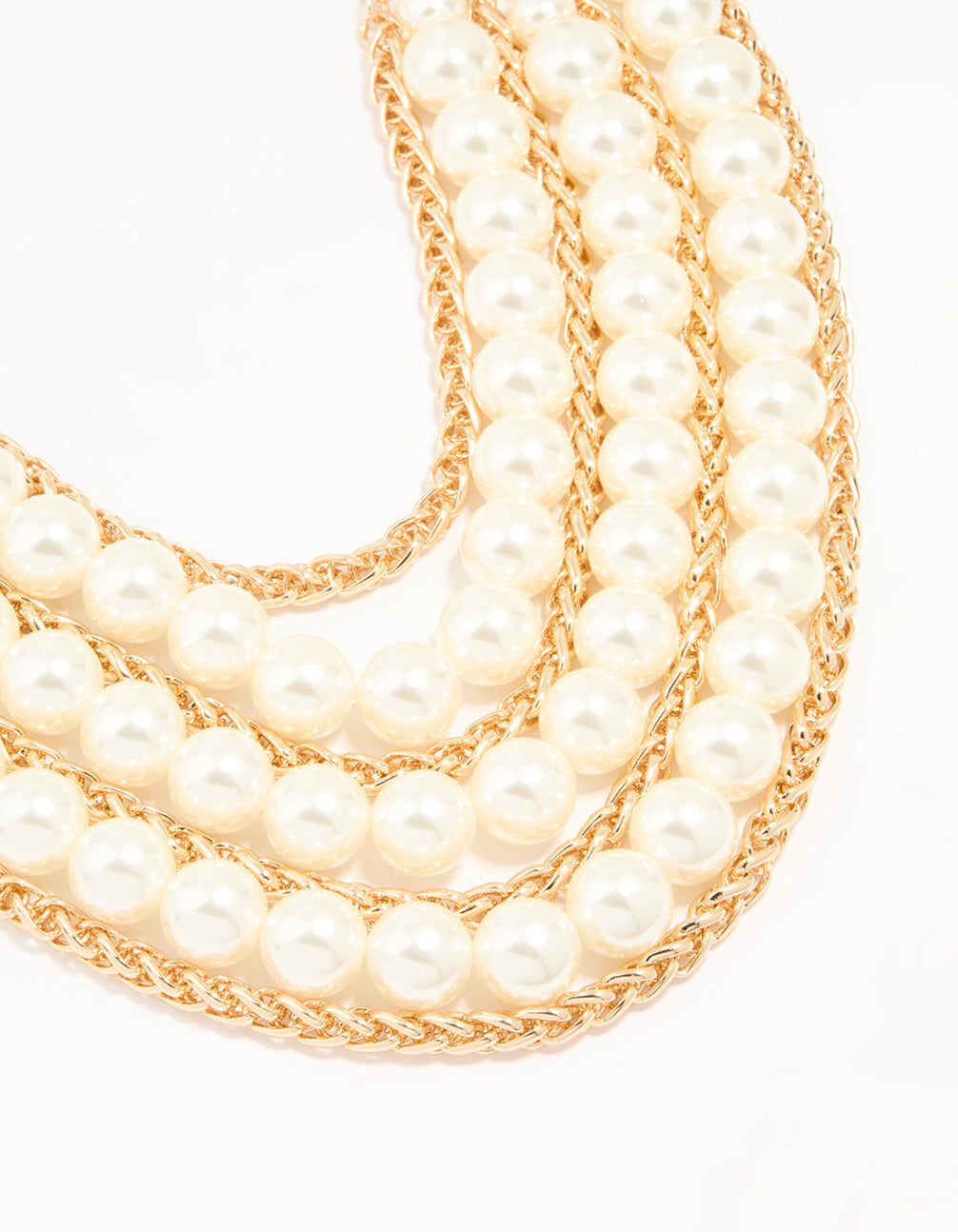 Gold Pearl Chain Layered Statement Necklace