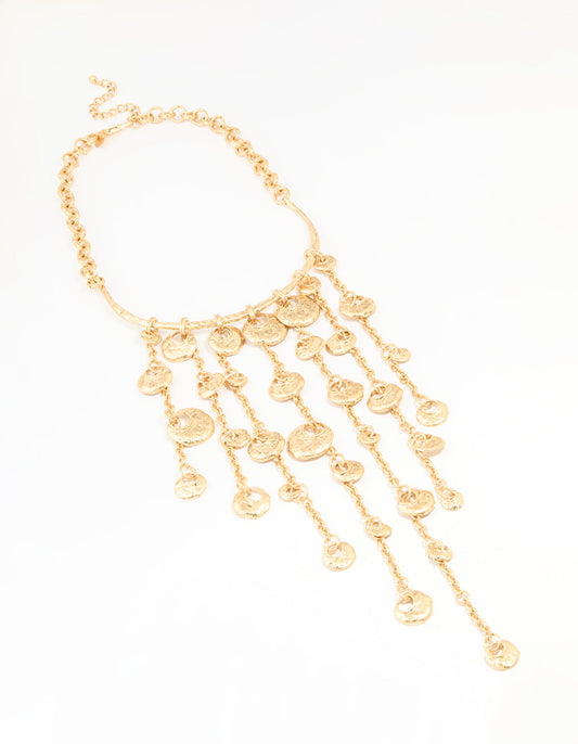 Gold Fringe Disc Statement Necklace