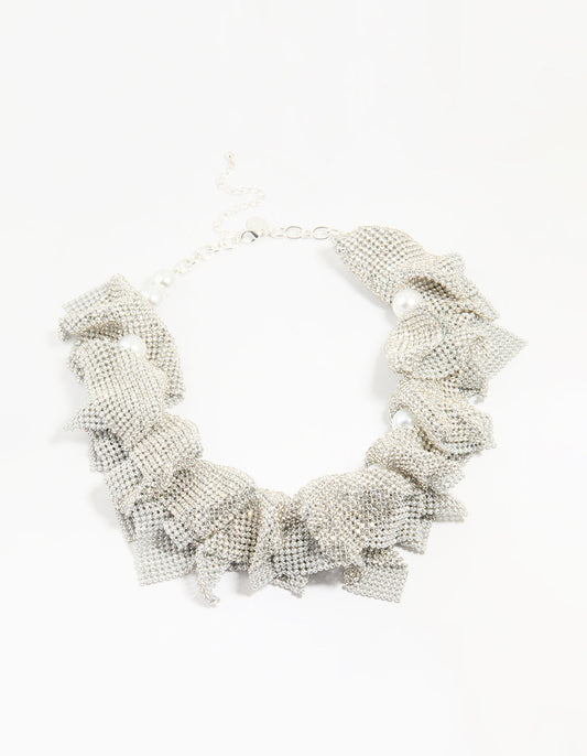 Silver Diamante Cluster Statement Necklace