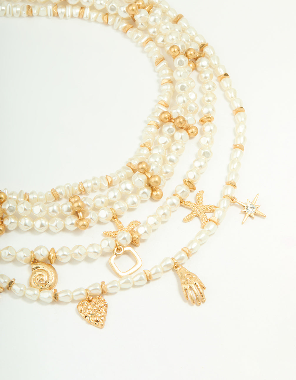 Worn Gold Pearl Layered Necklace