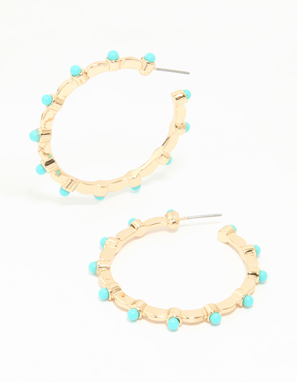 Gold Turquoise Ball Hoop Earrings
