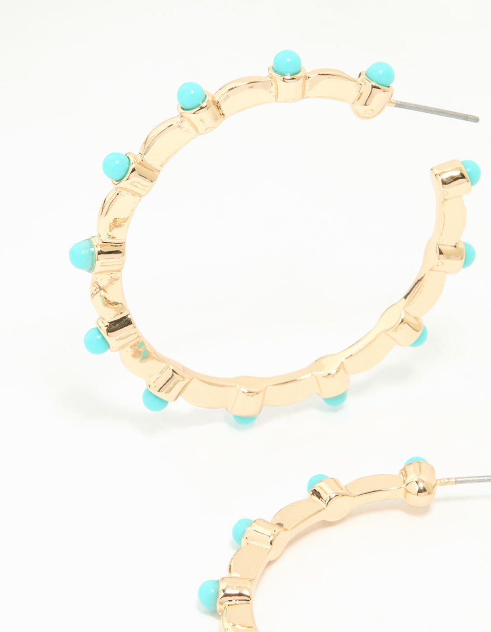 Gold Turquoise Ball Hoop Earrings