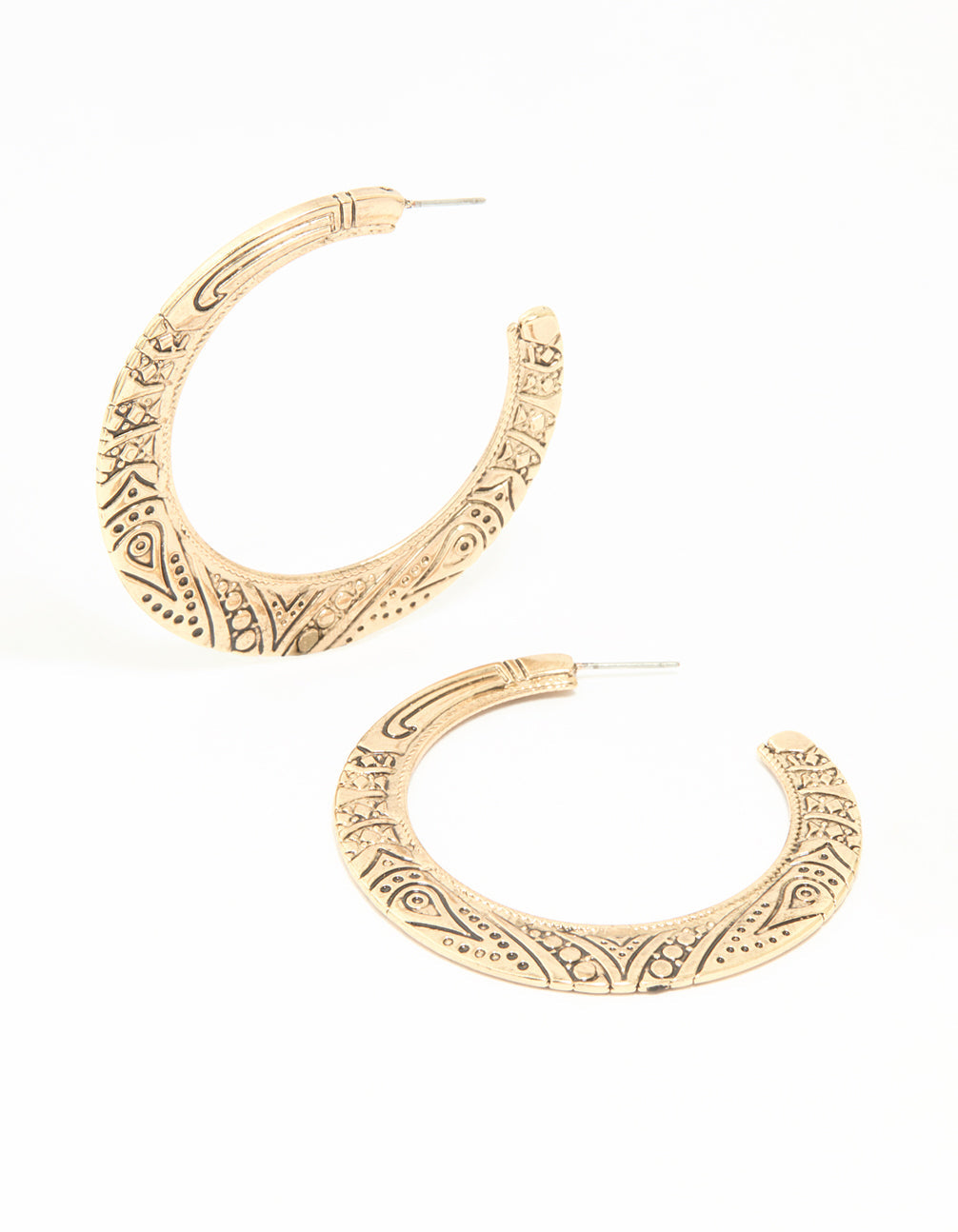 Antique Gold Patterned Hoop Earrings