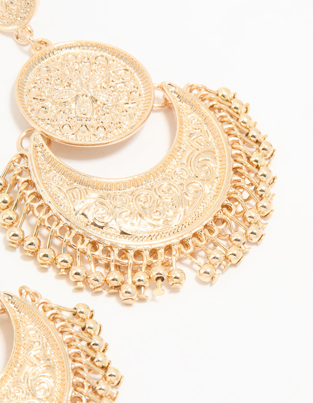 Gold Boho Etched Flower Drop Earrings