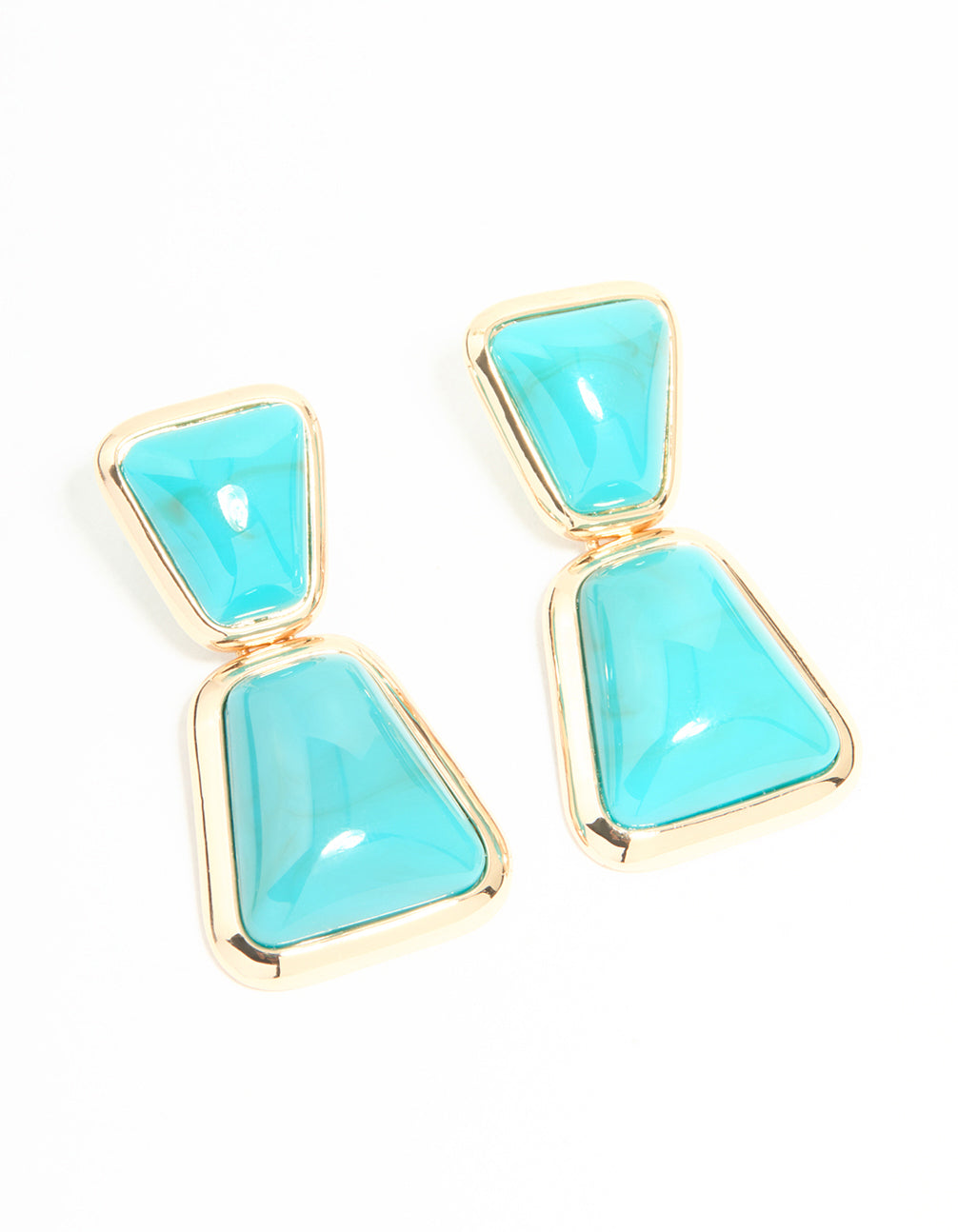 Gold Blue Stone Statement Drop Earrings
