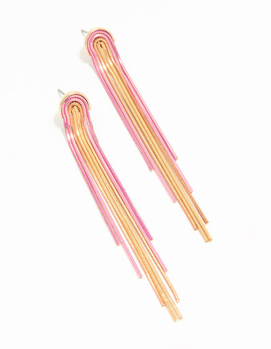 Gold Pink Cupchain Drop Earrings