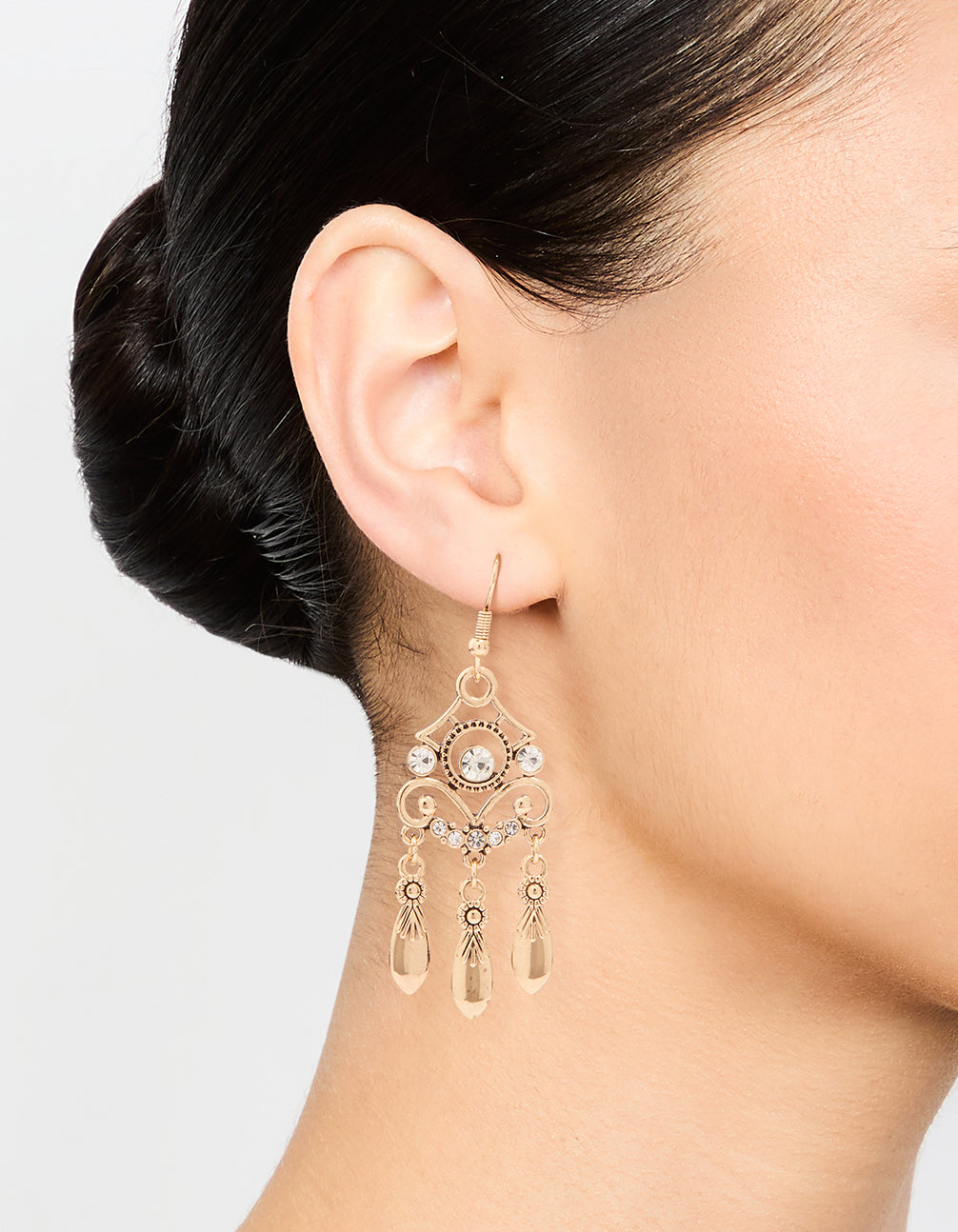 Antique Gold Diamante Hook Earrings