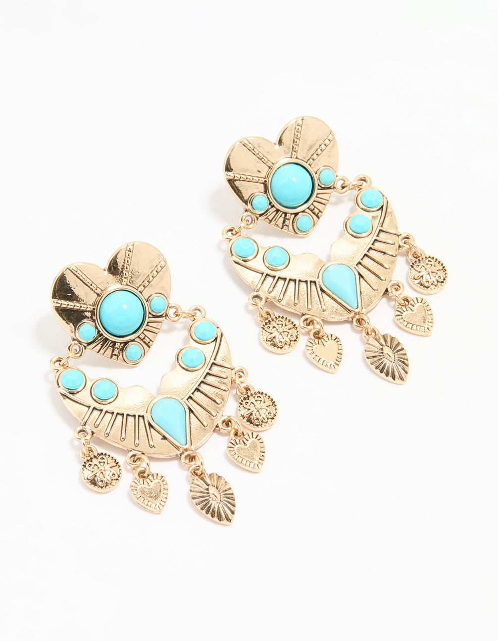 Antique Gold Turquoise Heart Drop Earrings