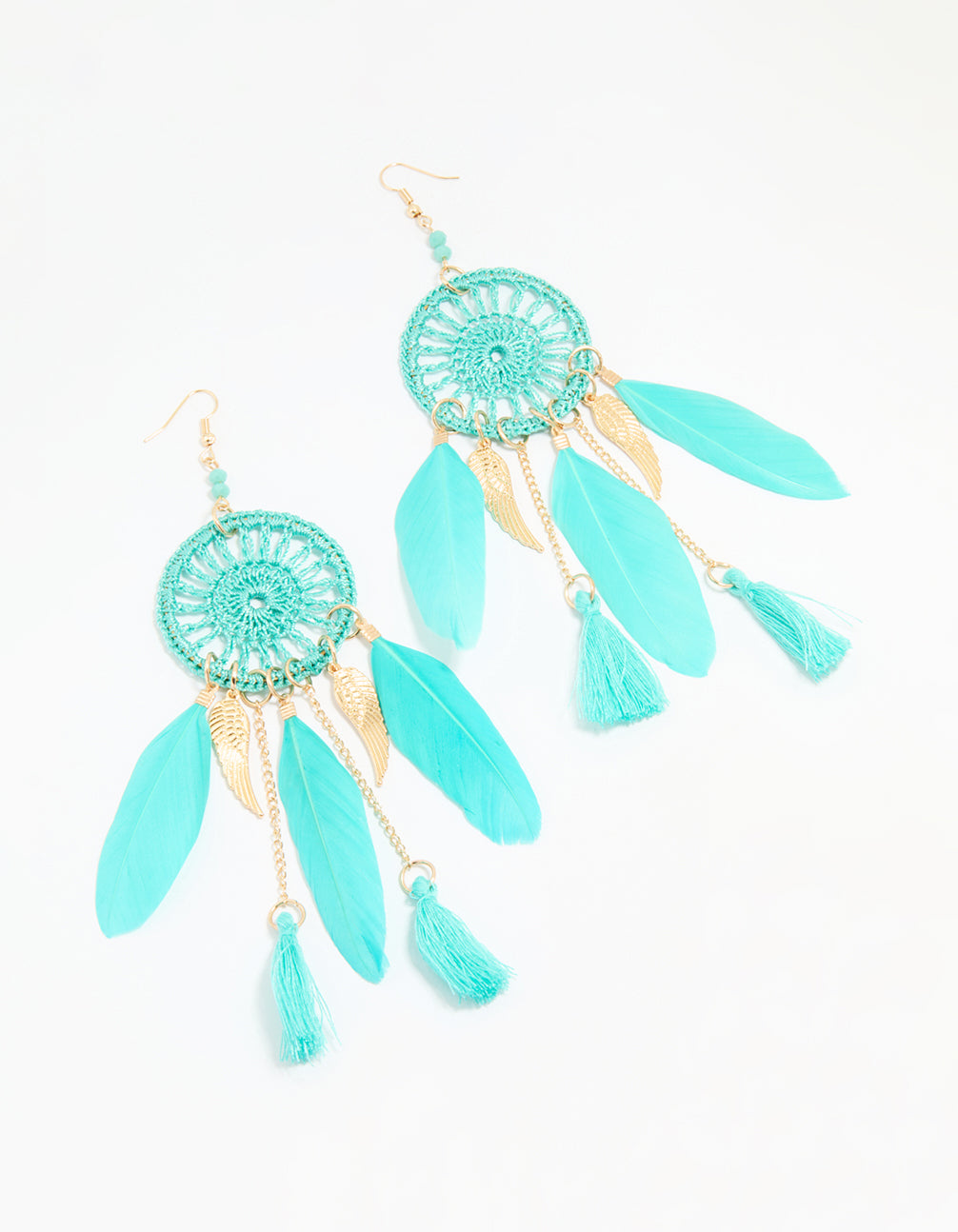 Blue Feather Dreamcatcher Drop Earrings
