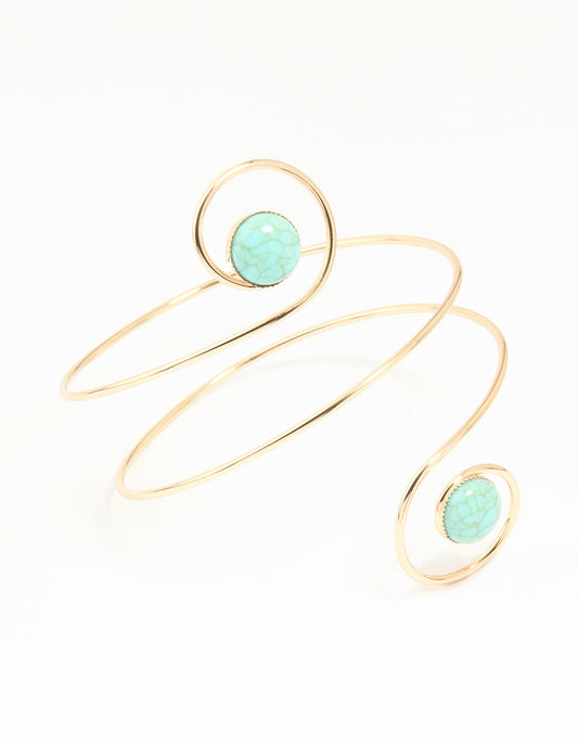 Gold Turquoise Swirl Stone Arm Cuff