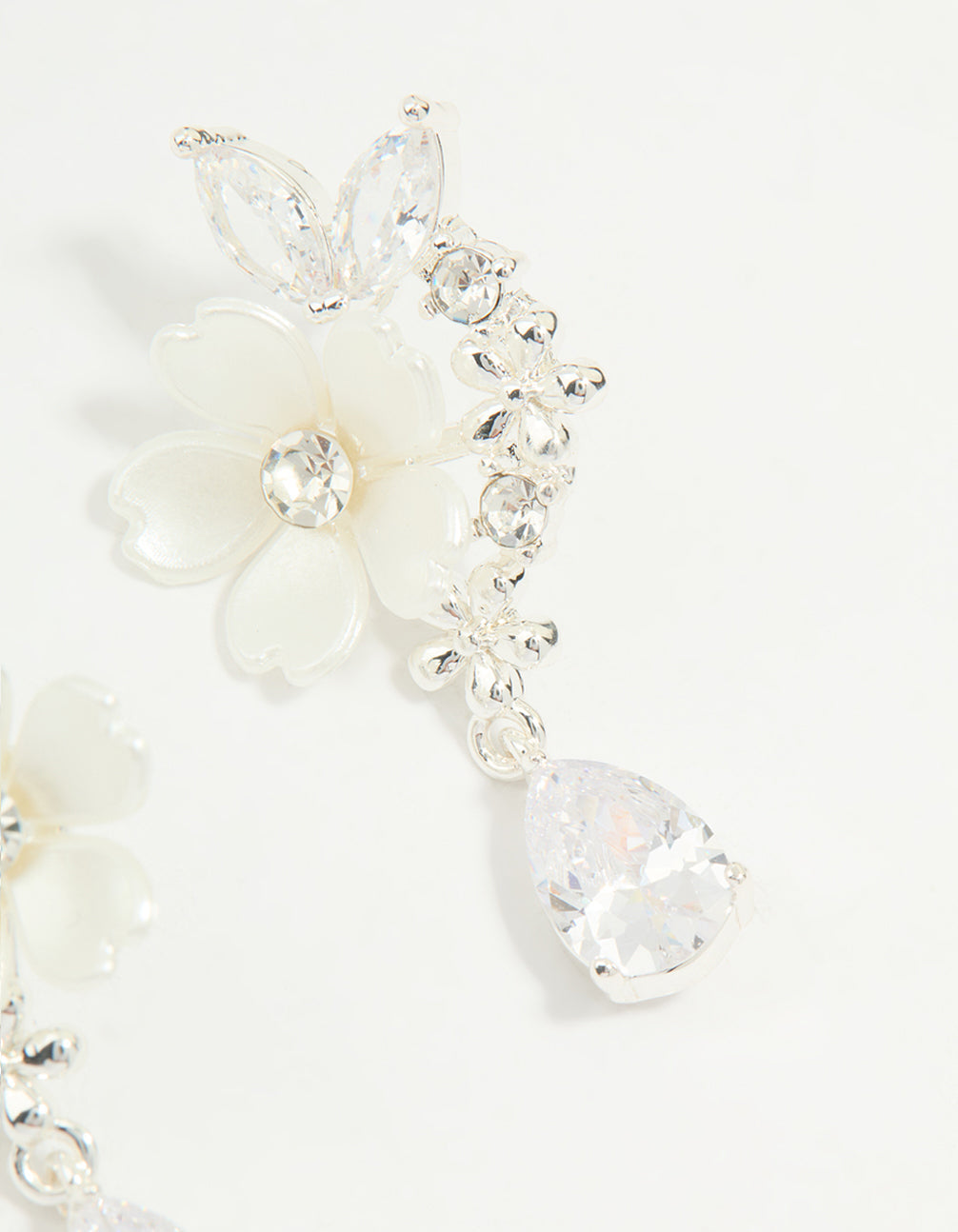 Silver Plated Cubic Zirconia Flower Drop Earrings