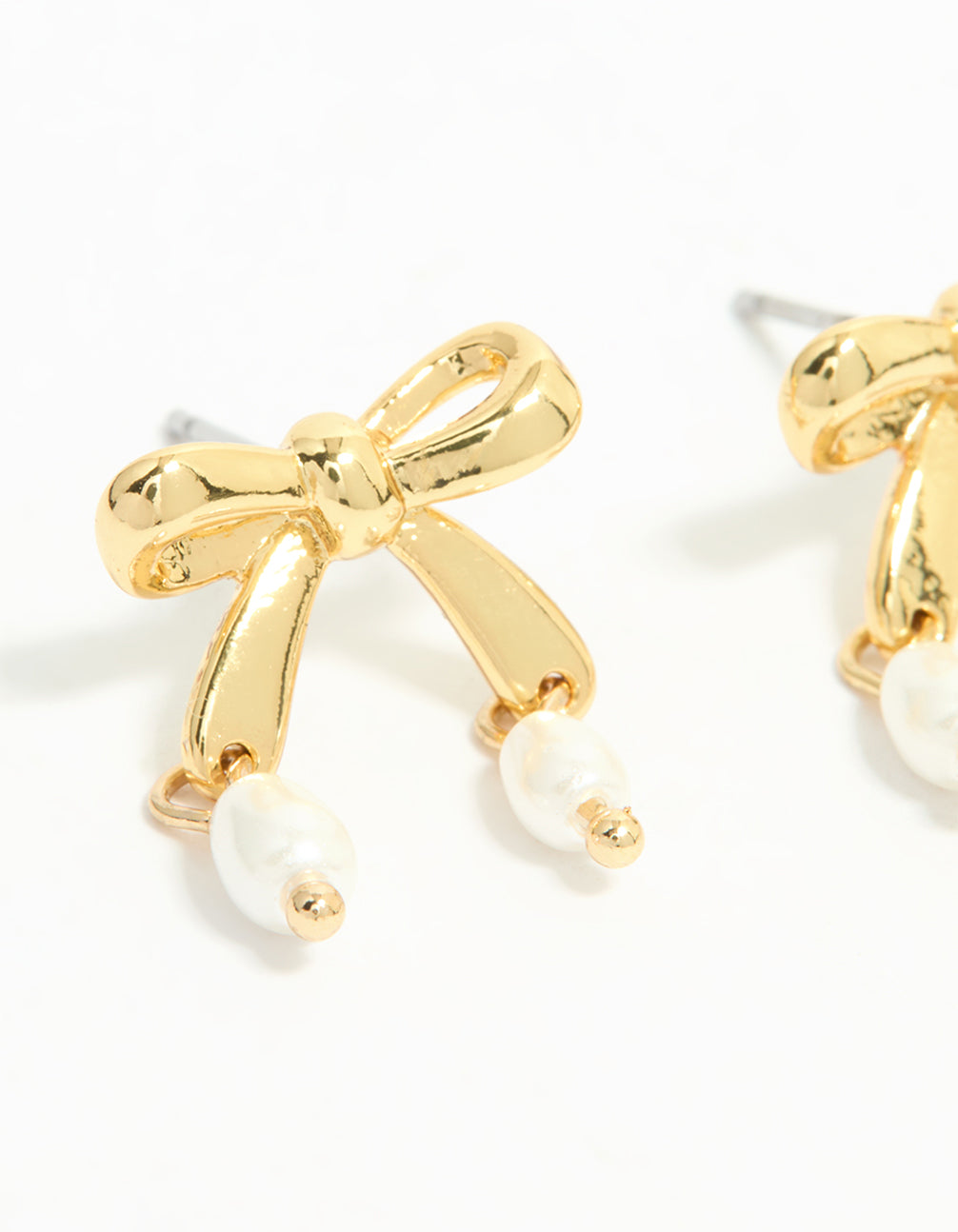 Gold Plated Pearl Bow Stud Earrings
