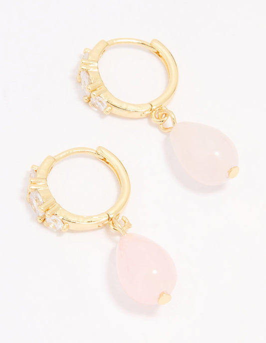 Gold Plated Cubic Zirconia Semi Precious Drop Earrings