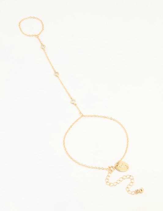 Gold Plated Cubic Zirconia Hand Chain Bracelet