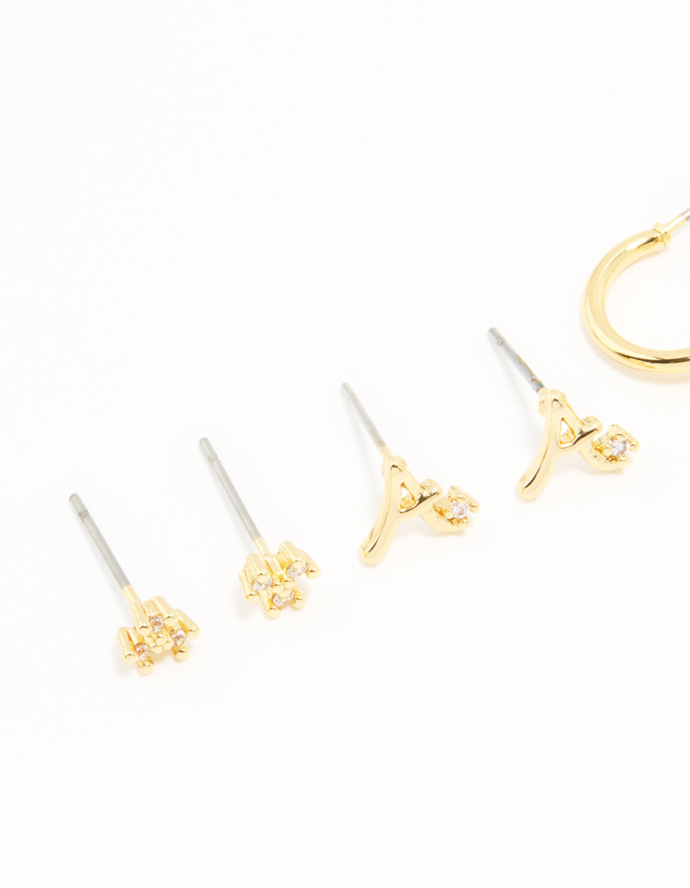 Gold Plated Cubic Zirconia Letter A Dainty Flower Earrings 4-Pack