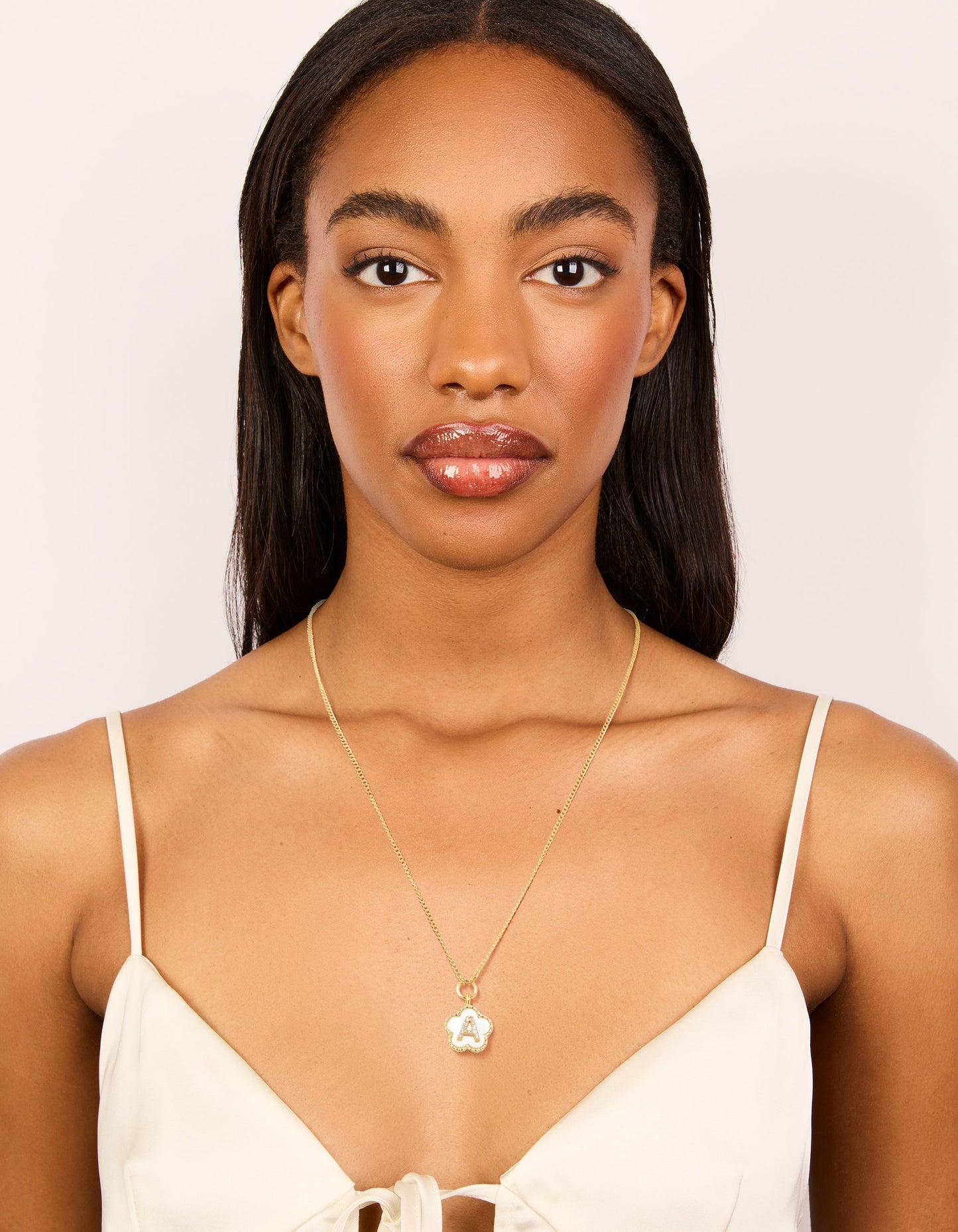 Gold Plated Genuine Shell Letter A Flower Petal Necklace