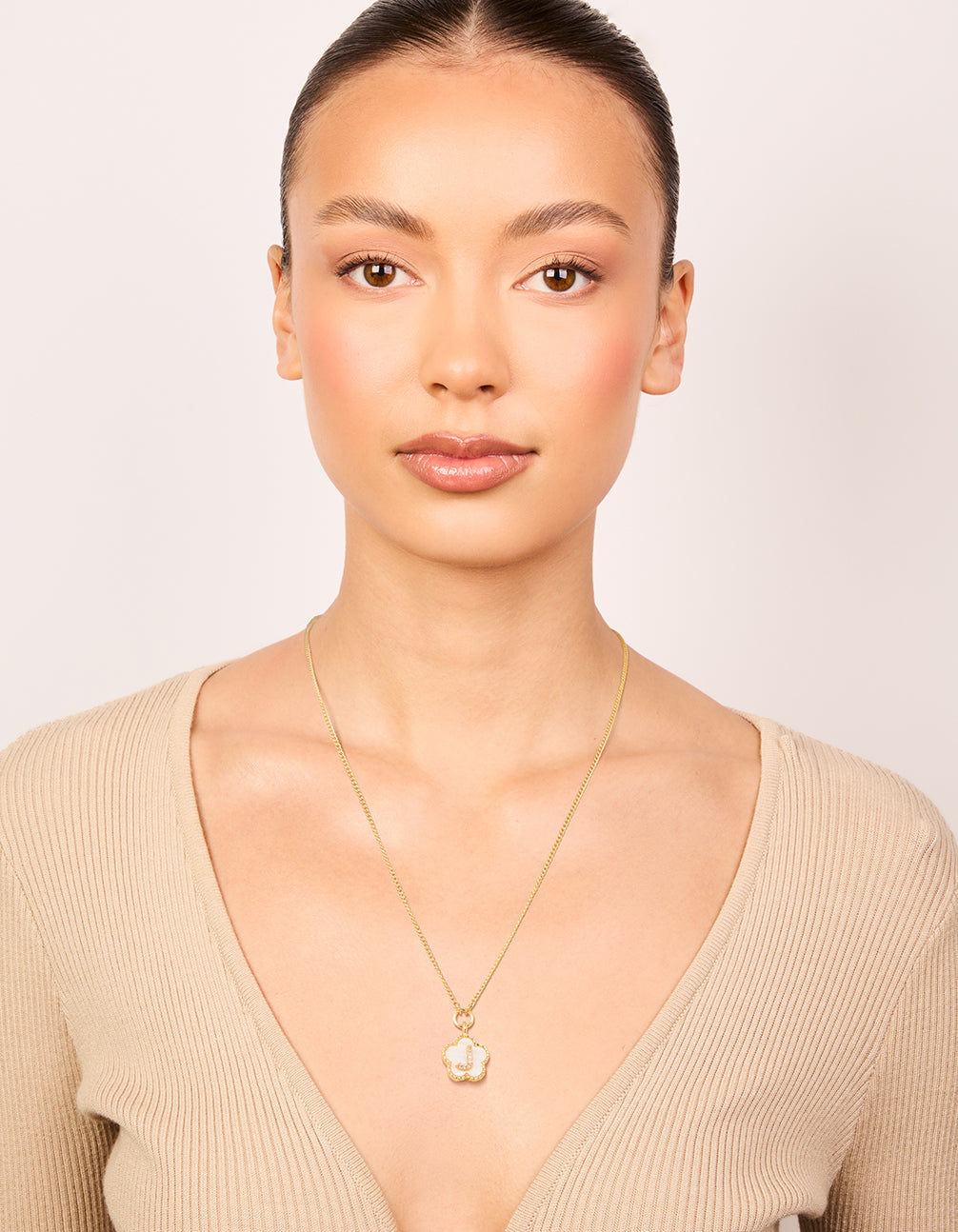 Gold Plated Genuine Shell Letter J Flower Petal Necklace