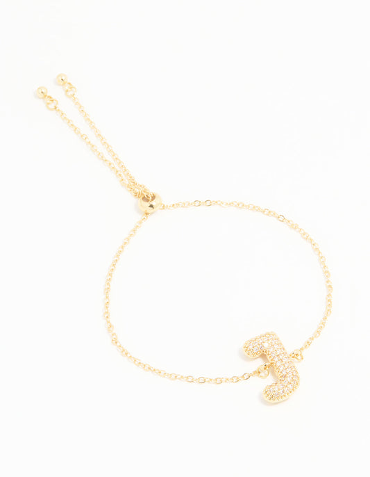 Gold Plated Cubic Zirconia Bubble J Pavé Toggle Bracelet