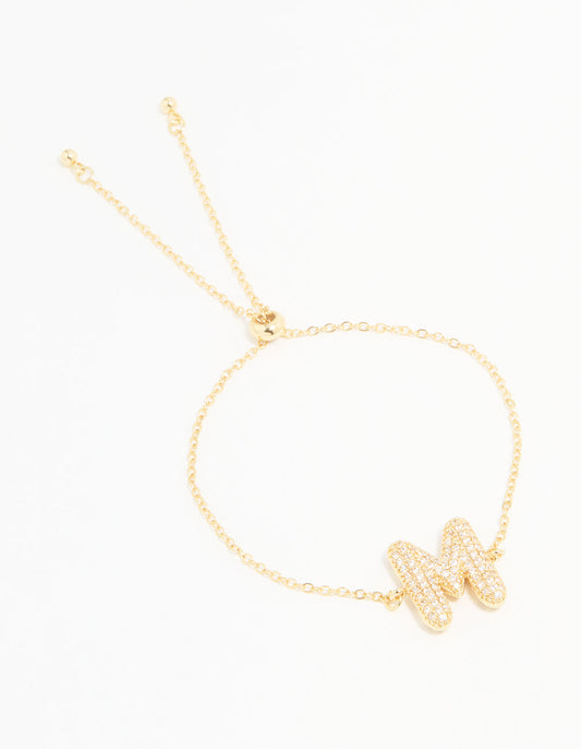 Gold Plated Cubic Zirconia Bubble M Pavé Toggle Bracelet