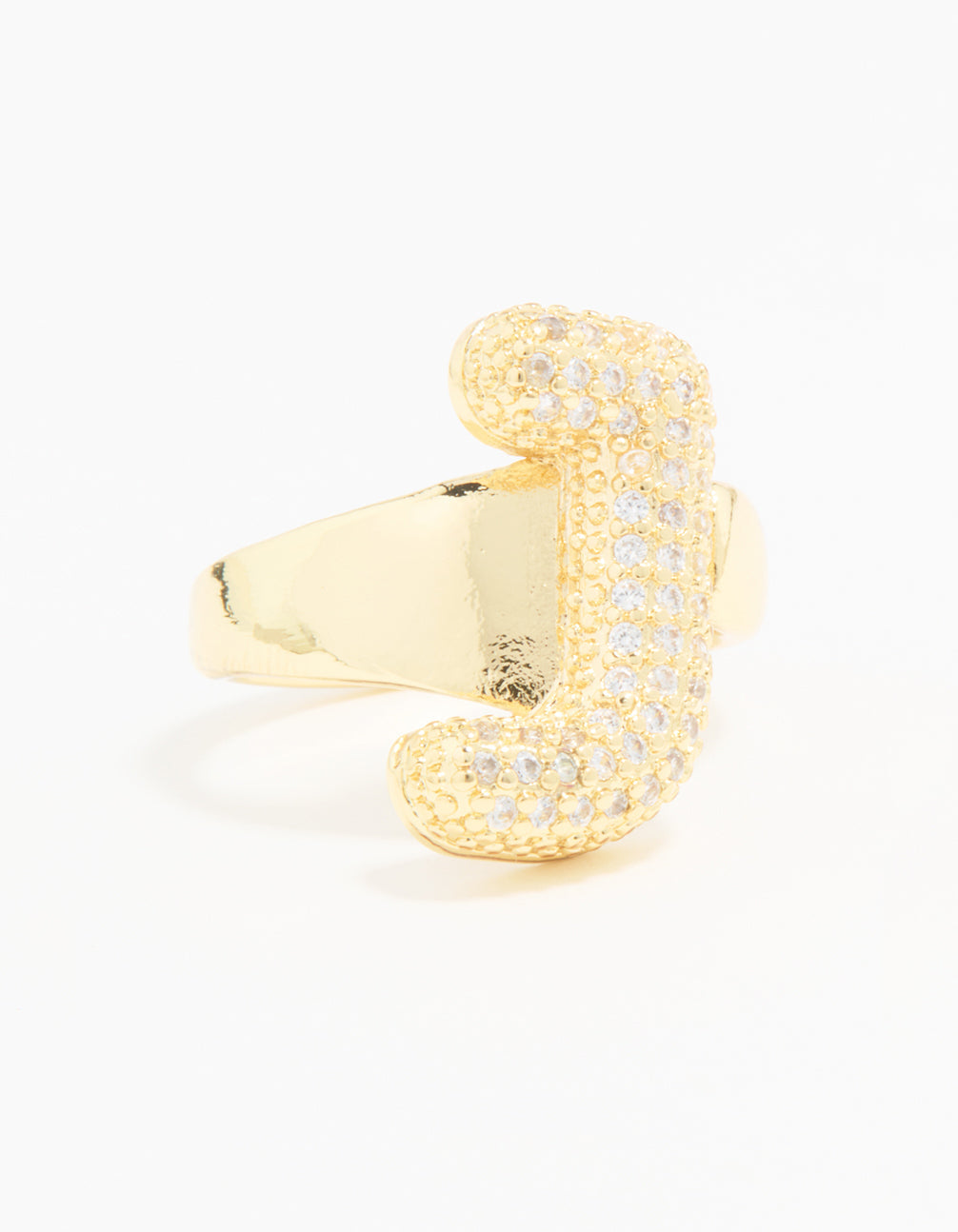 Gold Plated Cubic Zirconia Bubble J Pave Ring