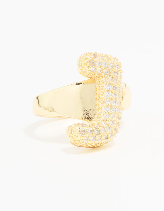 Gold Plated Cubic Zirconia Bubble J Pave Ring