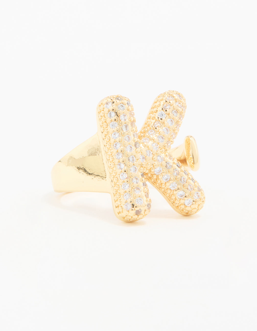 Gold Plated Cubic Zirconia Bubble K Pave Ring