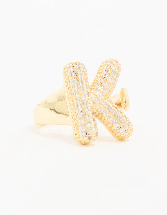 Gold Plated Cubic Zirconia Bubble K Pave Ring